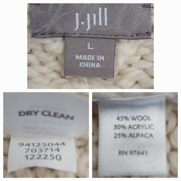 J. Jill SZ L Wool Alpaca Blend V Neck Cable Knit Tunic Length Fisherman Sweater - Picture 7 of 8